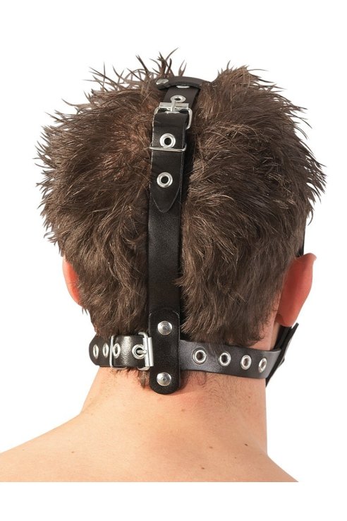 Gag Leather Head Harness with Dildo