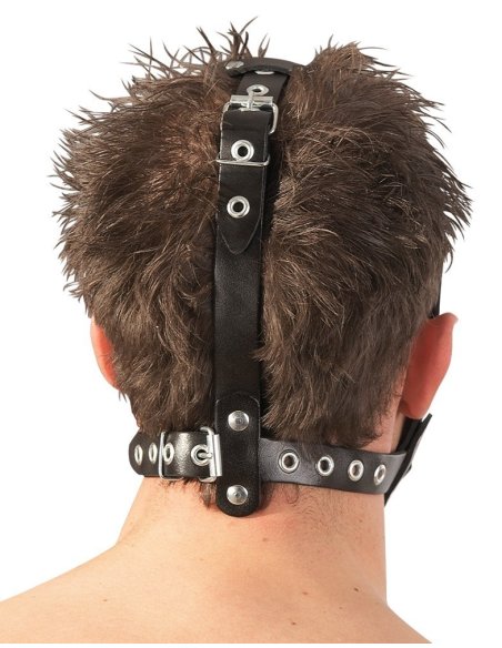 Gag Leather Head Harness with Dildo