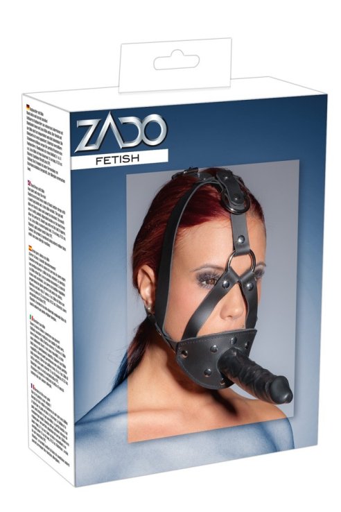 Gag Leather Head Harness with Dildo