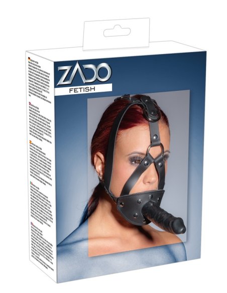 Gag Leather Head Harness with Dildo