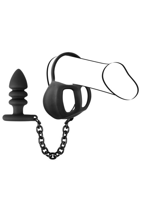 Black Velvets Cock & Ball Ring + Plug