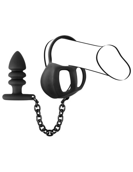 Black Velvets Cock & Ball Ring + Plug