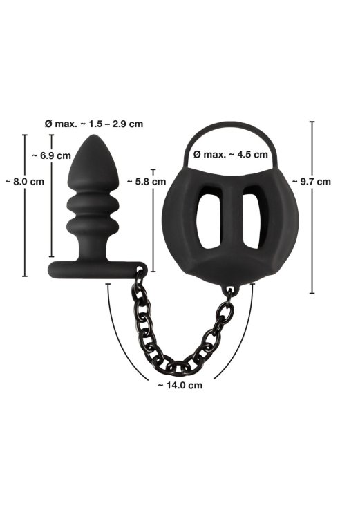 Black Velvets Cock & Ball Ring + Plug