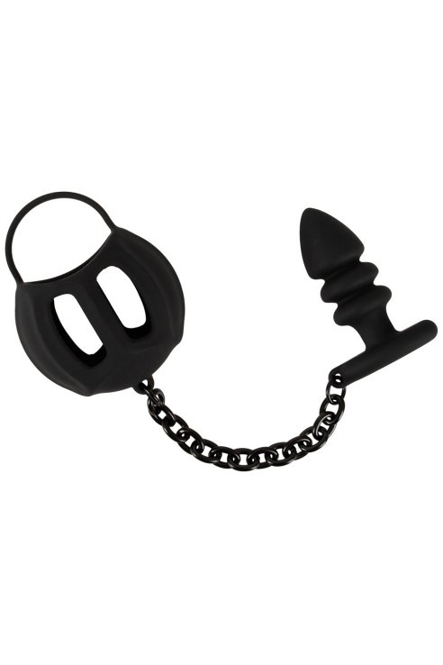 Black Velvets Cock & Ball Ring + Plug