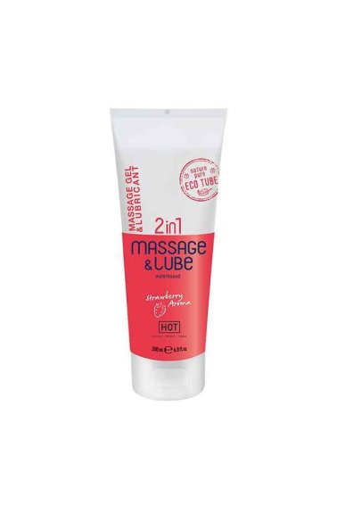 Лубрикант 2в1 со вкусом клубники Lubrikant Hot 2in1 Massage & Glide gel Strawberry 200ml