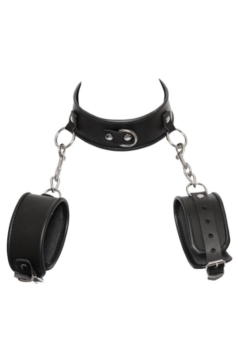 Leather neck and hand cuffs