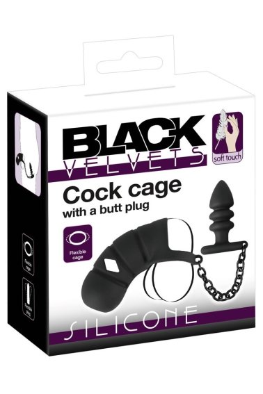 Analna kupa Cock cage with butt plug Black Velvets