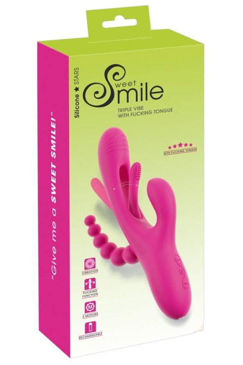 Vibrator za trostruku stimulaciju Triple Vibe With Flicking Tongue Sweet Smile