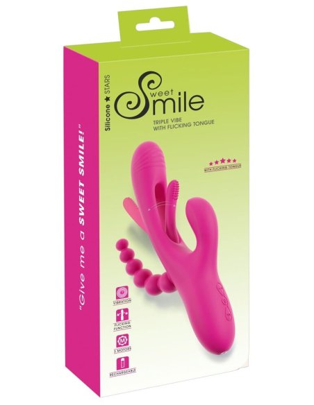 Vibrator za trostruku stimulaciju Triple Vibe With Flicking Tongue Sweet Smile