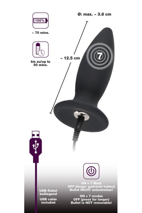 Анальная пробка Black Velvets Recharge Plug M