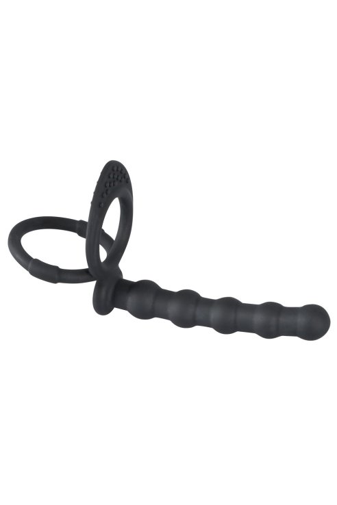 Кольцо для пениса и анальные шарики Black Velvets Cock & ball ring