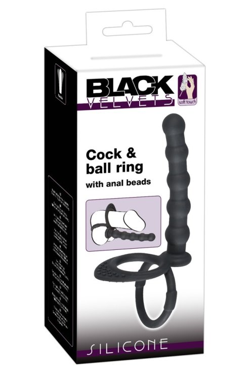 Кольцо для пениса и анальные шарики Black Velvets Cock & ball ring