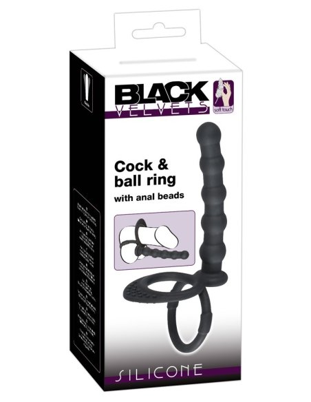 Кольцо для пениса и анальные шарики Black Velvets Cock & ball ring