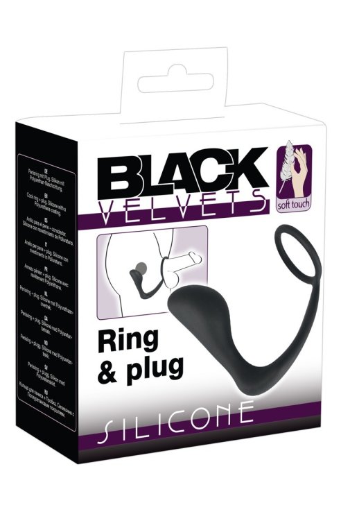 Prsten za penis + čep Black Velvets Ring & Plug