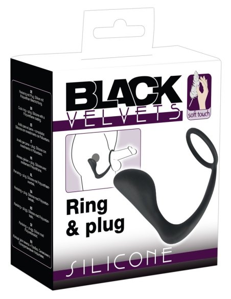 Prsten za penis + čep Black Velvets Ring & Plug